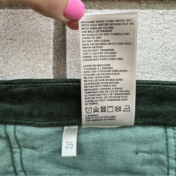 L’AGENCE Margot High Rise Velvet Skinny Jeans Moss Green Size 25 Holiday Winter - Picture 10 of 10